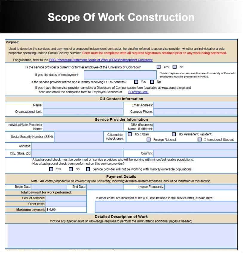 construction scope of work template word residential building scope of work template pdf