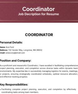 Custom Event Coordinator Job Description Template Excel Sample