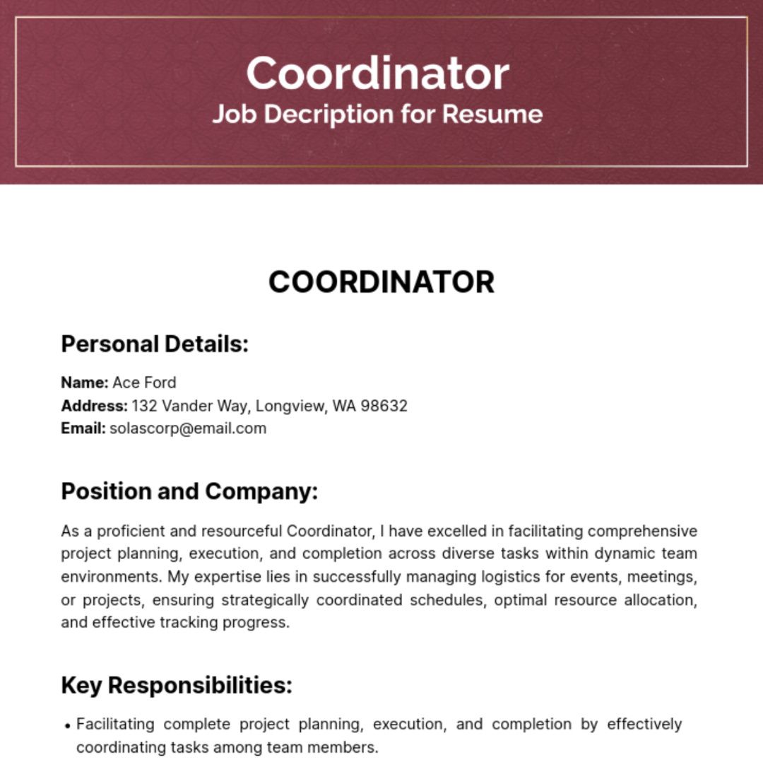 Custom Event Coordinator Job Description Template Excel Sample Custom Event Coordinator Job Description Template Excel Sample