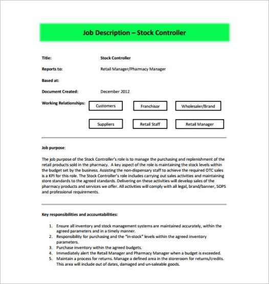 Editable Credit Controller Job Description Template Excel