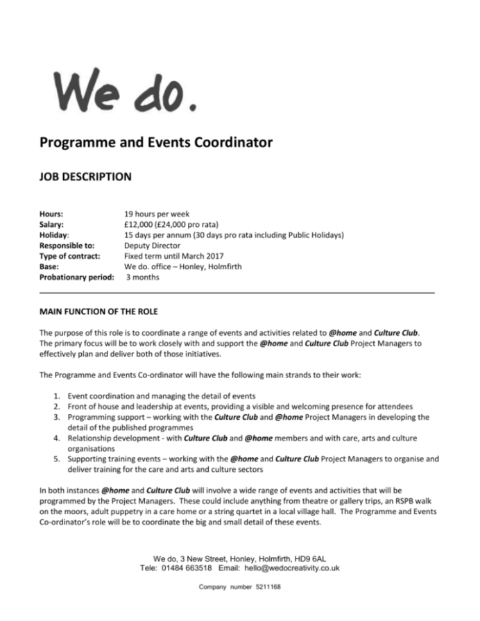 Editable Event Coordinator Job Description Template Excel
