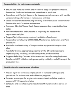 Free Printable Master Scheduler Job Description Template  Sample