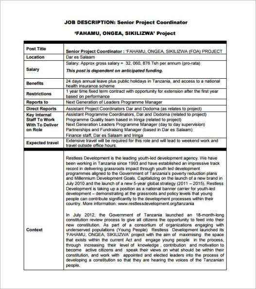 Free  Rental Coordinator Job Description Template Pdf