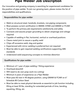 Free  Welder Job Description Template Excel