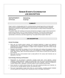 Printable Event Coordinator Job Description Template Word