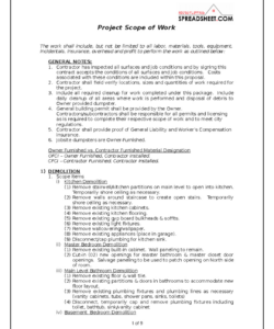 sample contractors scope of work document  project scope of work the demolition scope of work template and sample