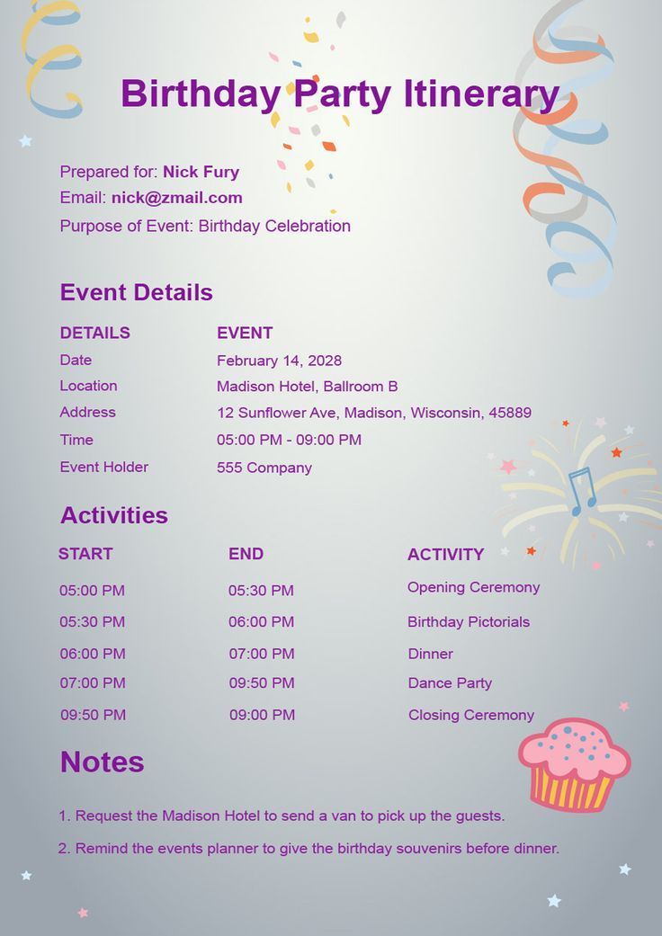 kids-birthday-party-itinerary-template