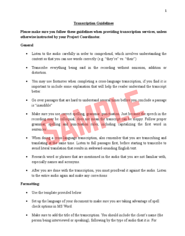 Audio Transcription Scope Of Work Template