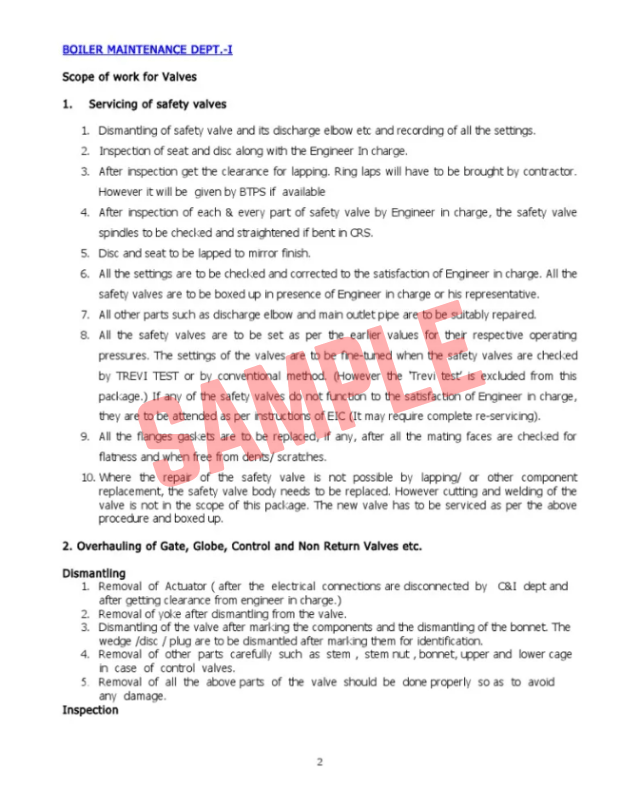Boiler Maintenance Scope Of Work Template