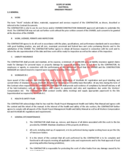 Electrical Construction Scope Of Work Template