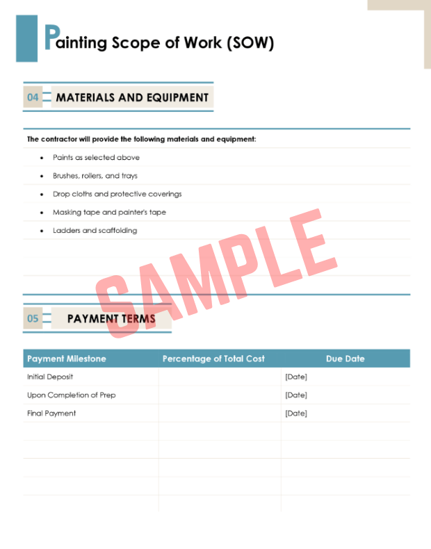 Interior Painting Scope Of Work Template