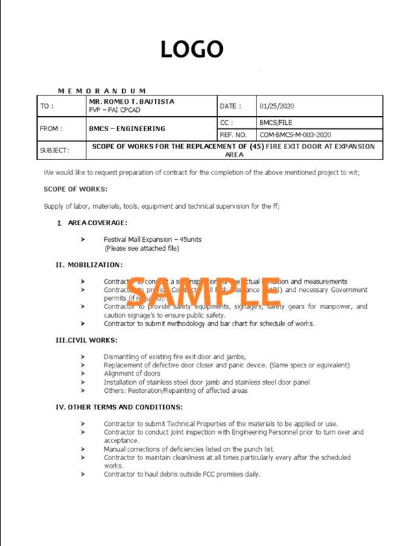 Free Door Replacement Scope Of Work Template