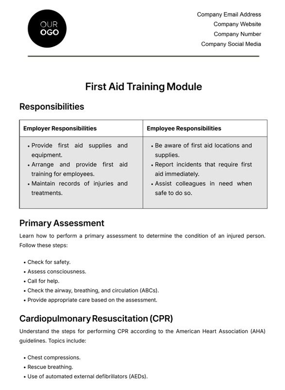 Free First Aid Training Scope Of Work Template