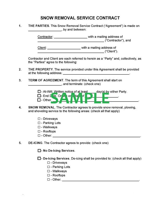 Free Snow Removal Scope Of Work Template