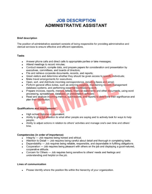 Administrative Assistant Scope Of Work Template